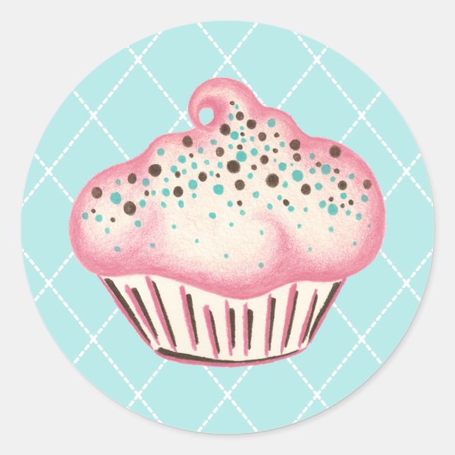 Aqua Cupcake Pink Bakery Party Stickers (Front)