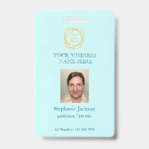 Aqua Custom Employee Photo Company Logo QR Code    ID Badge