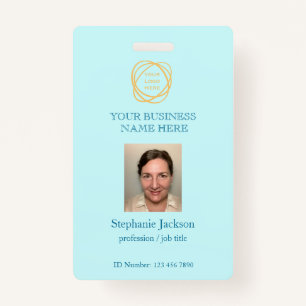 Aqua Custom Employee Photo Company Logo QR Code    ID Badge