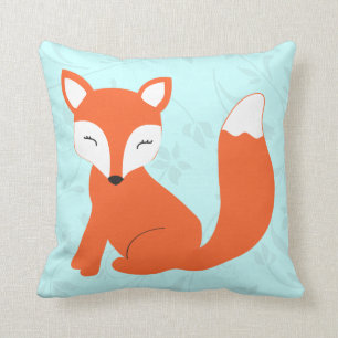 Aqua Cute baby fox pillow by Cindy Bendel