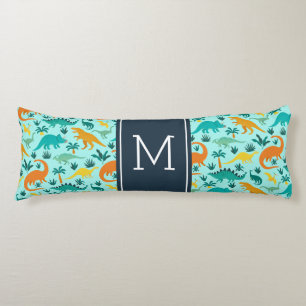 Aqua   Cute Colourful Dinosaur Pattern Kid Monogra Body Cushion