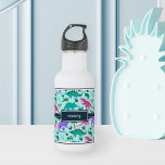 Aqua | Cute Colourful Dinosaur Pattern Kids Name 532 Ml Water Bottle<br><div class="desc">Personalise this cute dinosaur themed water bottle with your child’s name in white lettering for a cool custom touch! Created especially for dino-loving girls,  this colourful design features pink,  purple,  and mint green dinosaur illustrations on a vibrant aqua background.</div>