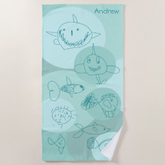 Aqua Cute Fish  Beach Towel