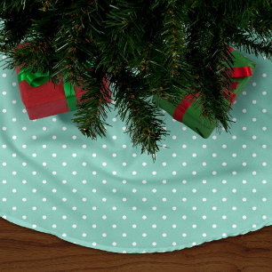 Aqua Cute Polka Dots Fleece Tree Skirt