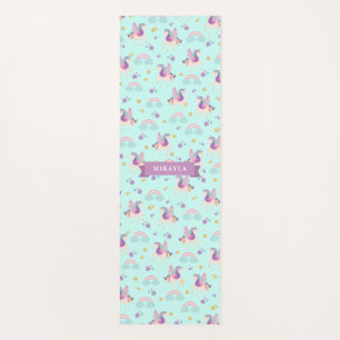 Aqua Cute Rainbow Unicorn Pattern Kids Yoga Mat
