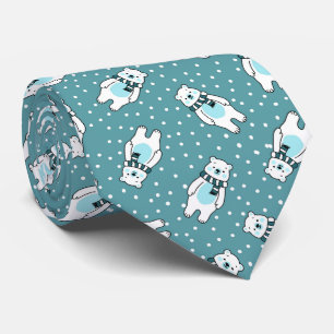 Aqua cute snow polar bear pattern tie