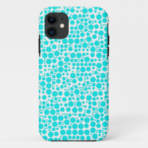 Aqua (Cyan) Polka Dots on White Background iPhone 11 Case