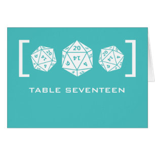 Aqua D20 Dice Gamer Table Number Card