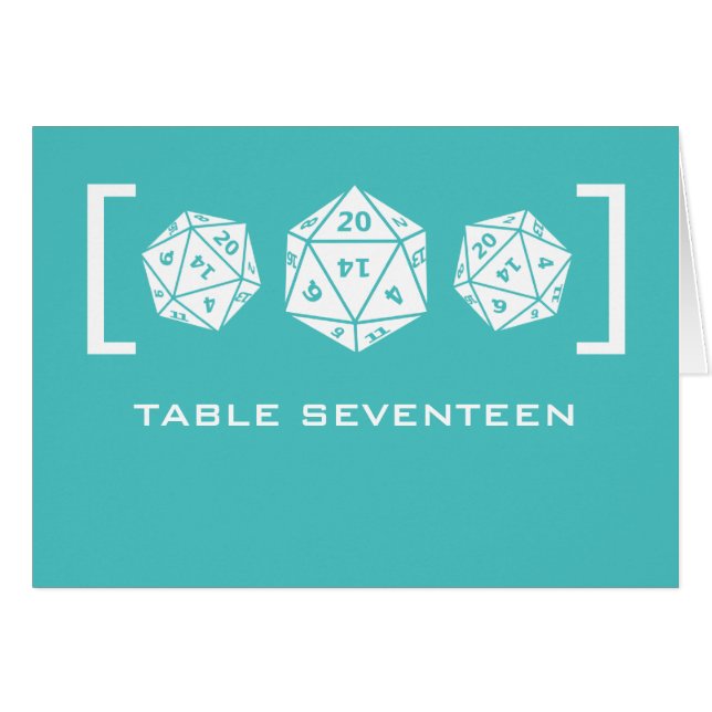Aqua D20 Dice Gamer Table Number Card (Front Horizontal)