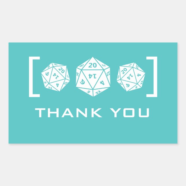 Aqua D20 Dice Gamer Thank You Stickers (Front)