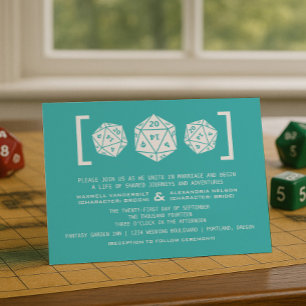 Aqua D20 Dice Gamer Wedding Invitation
