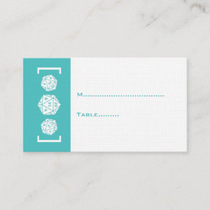 Aqua D20 Dice Gamer Wedding Place Card