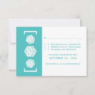 Aqua D20 Dice Gamer Wedding Response Card