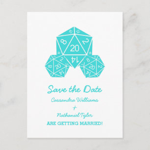 Aqua D20 Dice Save the Date Postcard