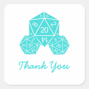 Aqua D20 Dice Thank You Stickers