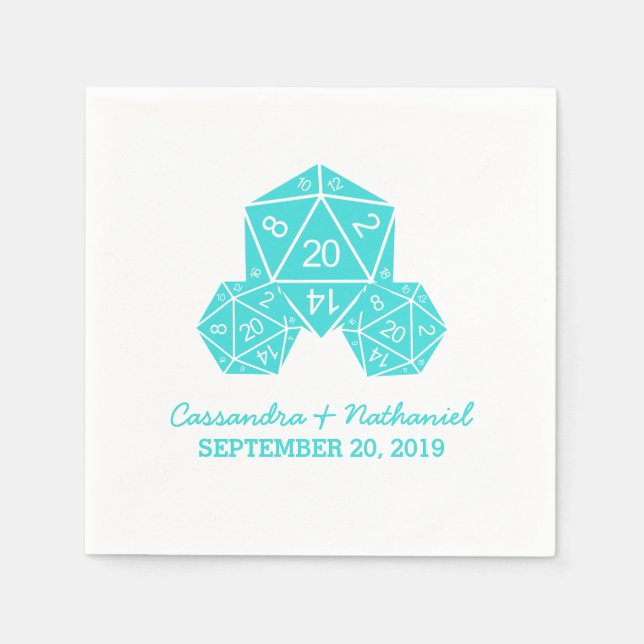 Aqua D20 Dice Wedding Paper Napkins (Front)