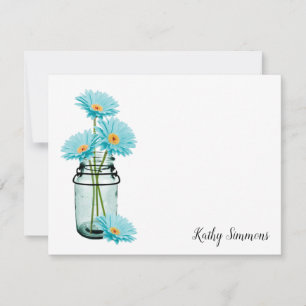 Aqua Daisies Personalised Flat Note Cards