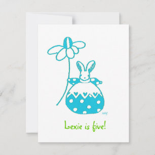 Aqua Daisy Bunny birthday invitation
