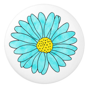 Aqua Daisy Ceramic Knob