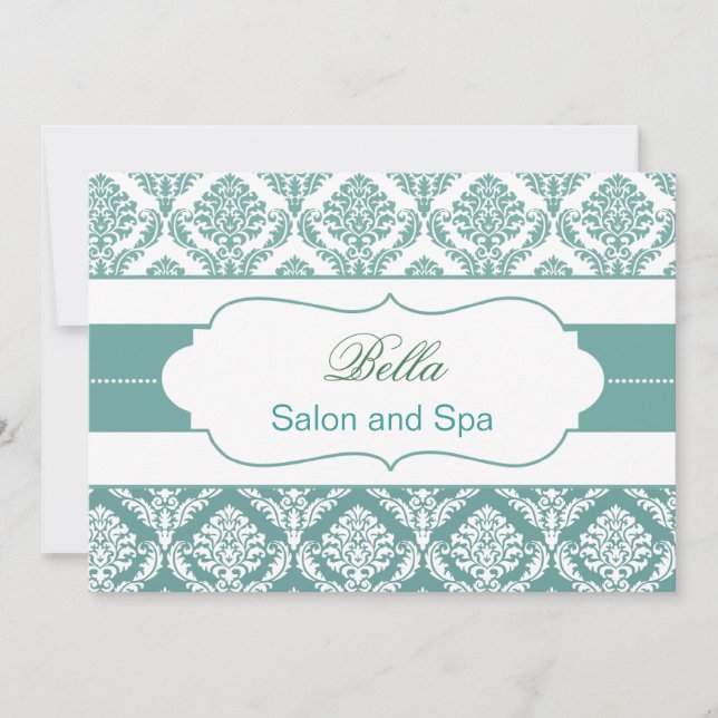 aqua damask Business Thank You Cards (Front)