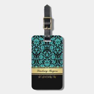 Aqua Damask Luggage Tag