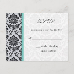 Aqua Damask Monogram Wedding RSVP