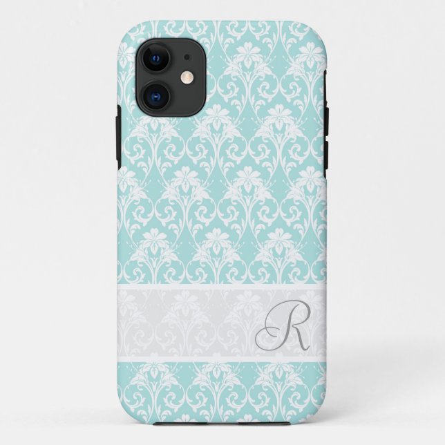 Aqua Damask MonogramPattern iPhone 5 case (Back)