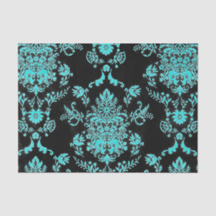 Aqua Damask on Black Chic Design Tissue Paper
