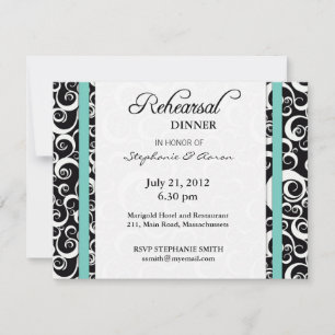 Aqua Damask Swirl Rehearsal Dinner Invitation