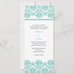 Aqua Damask Wedding Invitation