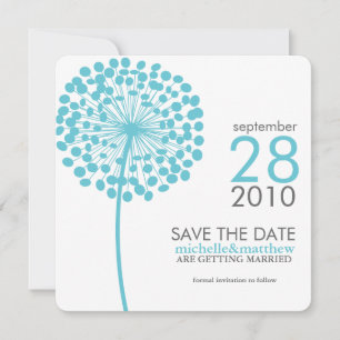 Aqua Dandelion Save the Date Announcements