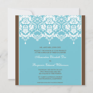 Aqua Darling Damask Lace Square Wedding Invitation