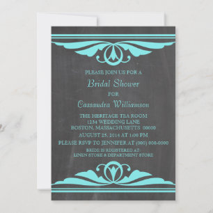Aqua Deco Chalkboard Bridal Shower Invite