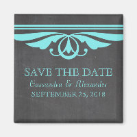 Aqua Deco Chalkboard Save the Date Magnet