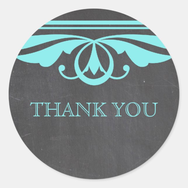Aqua Deco Chalkboard Thank You Stickers (Front)