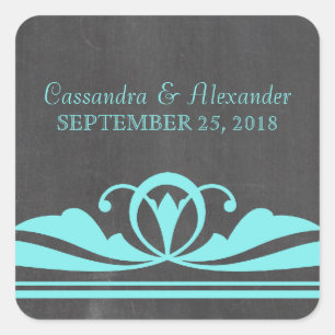 Aqua Deco Chalkboard Wedding Stickers