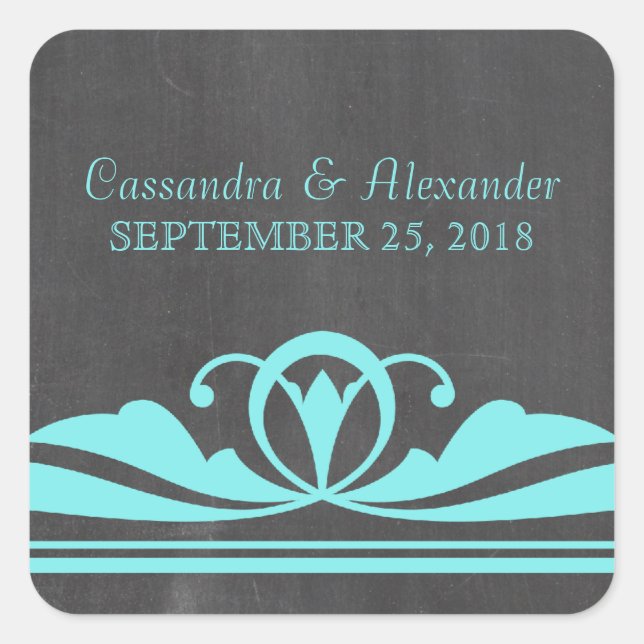 Aqua Deco Chalkboard Wedding Stickers (Front)