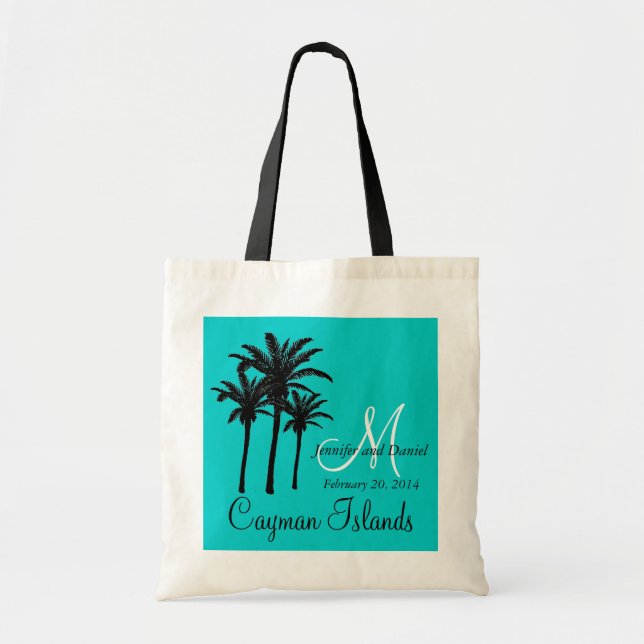 Aqua Destination Wedding Tote Bag Palm Trees (Front)