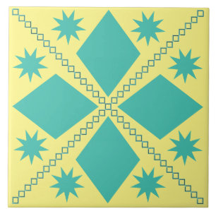 Aqua Diamond Fun   Yellow Background   Tile