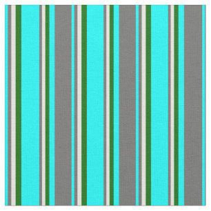 Aqua, Dim Grey, Beige & Dark Green Stripes Fabric