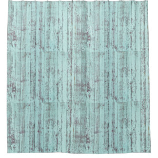 Aqua Distressed Rustic Barn Wood Shower Curtain