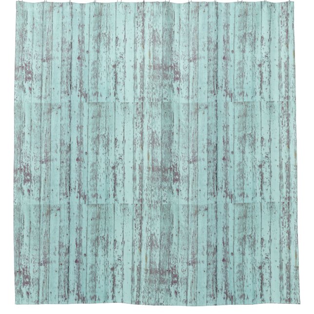 Aqua Distressed Rustic Barn Wood Shower Curtain (Front)