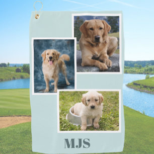 Aqua Dog Photo Collage Monogram Personalised Golf Towel