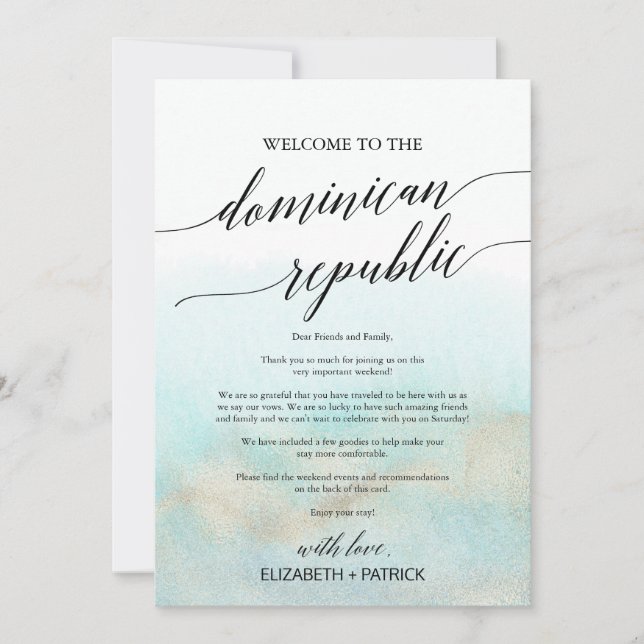 Aqua Dominican Republic Welcome Letter & Itinerary (Front)