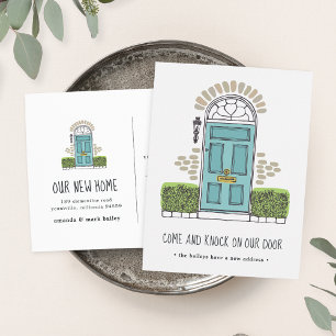 Aqua Door Moving Announcement Postcard