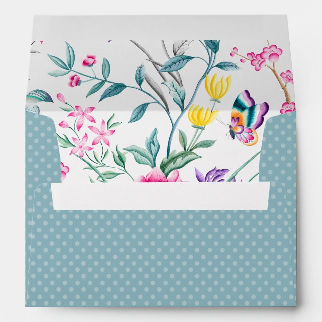 Aqua Dots and Chinoiserie Flowers Envelope (Back (Bottom))