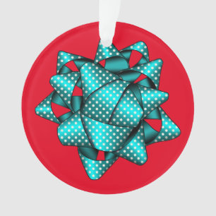 Aqua Dotted Bow Christmas Acrylic Ornament