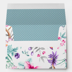 Aqua Dotted Chinoiserie and Butterflies Envelope