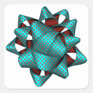 Aqua Dotted Gift Bow, Square Stickers