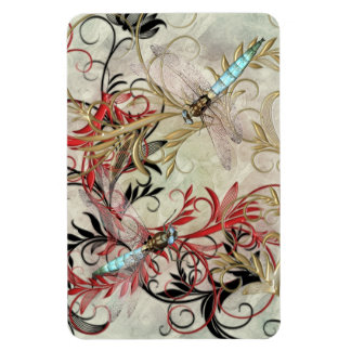 Aqua Dragonfly Red Floral Swirls Flexible Magnet